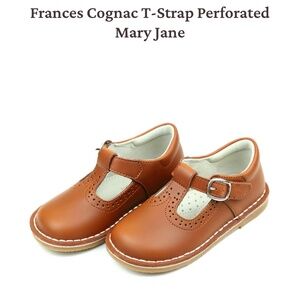 L'Amour Cognac T-Strap Perforated Mary Jane Shoes